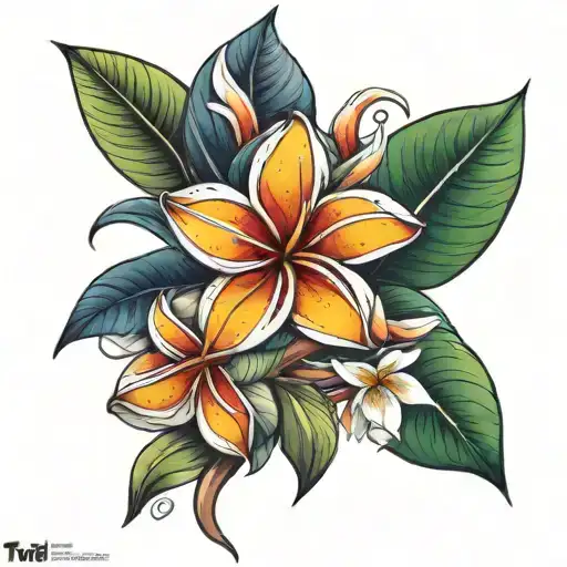 trival with frangipani flower tattoo design idea