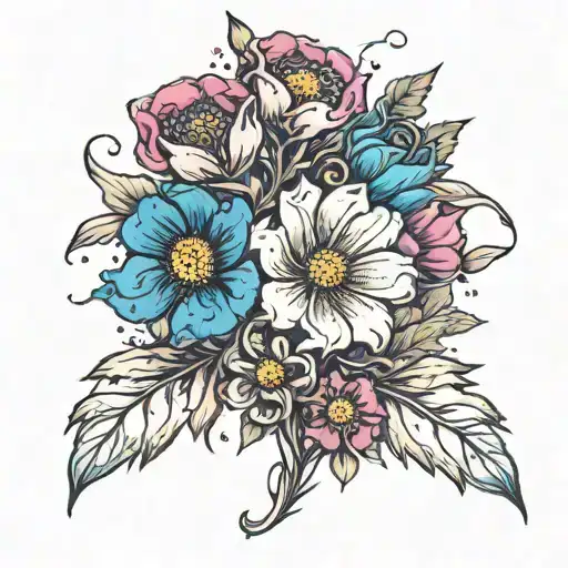 wild flowers in the colours of the trans flag tattoo design idea