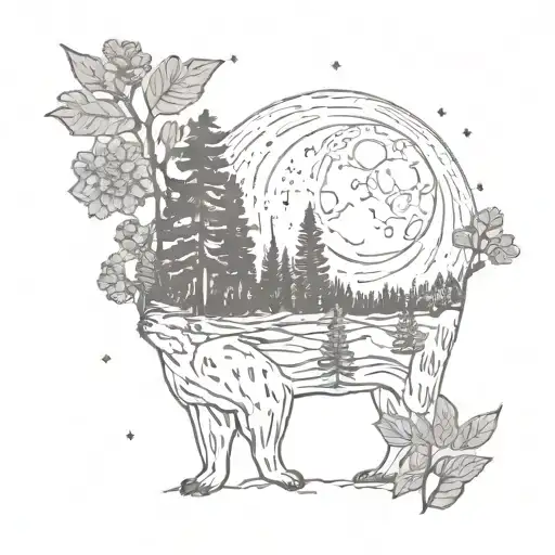 sky Milky Way galaxy full moon Saturn Yosemite mountains ferns plumerias California bear tattoo design idea