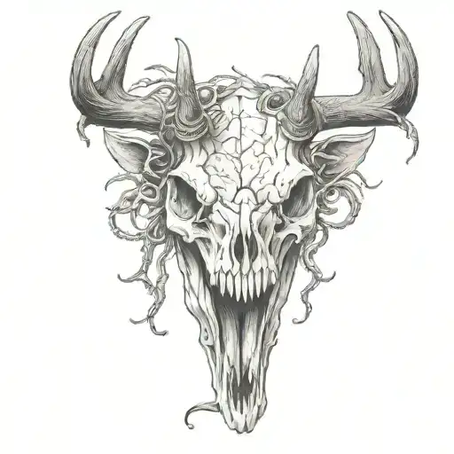 deer skull with snake emerging from mouth open tattoo design idea