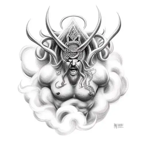 norse gods in clouds tattoo design idea