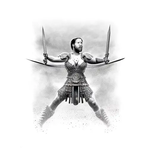 gladiator with pillars tattoo design idea