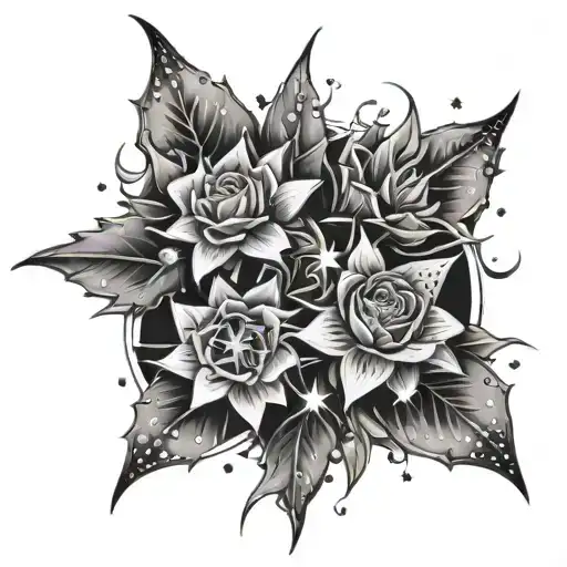 almost partner, incomplete love, care, affection, thorns, sparkle, hearts, stars, crystals  tattoo design idea