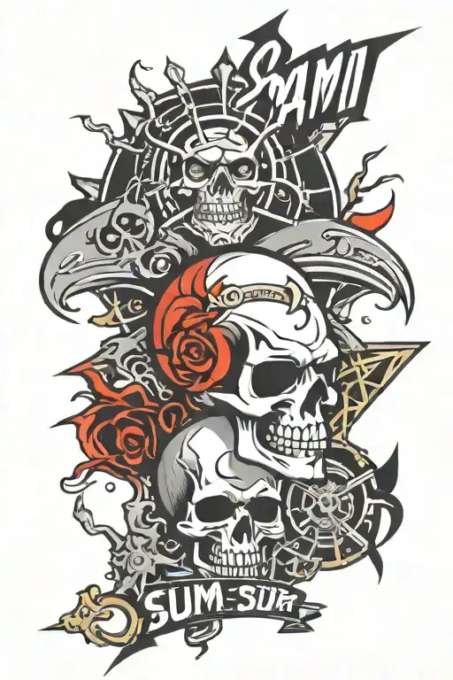 sum 41 logos incorporated tattoo design idea