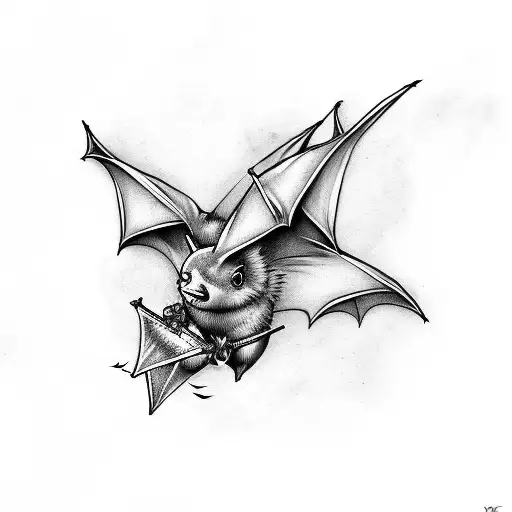 a bat with big wings and big titties, with a joint in his mouth tattoo design idea