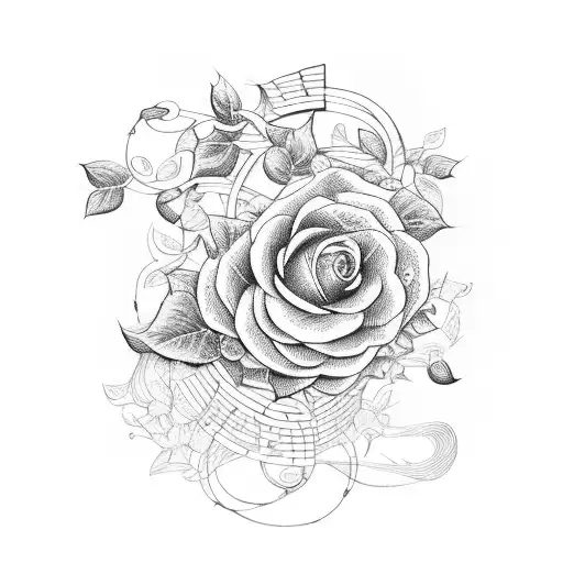 A guitar and piano entwined with vines and flowers tattoo design idea