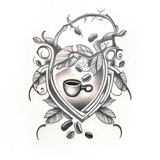 A vine with coffee beans growing on it, forming the shape of a gym weight tattoo design idea
