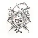 A vine with coffee beans growing on it, forming the shape of a gym weight tattoo design idea