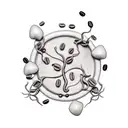 A vine with coffee beans growing on it, forming the shape of a gym weight tattoo design idea