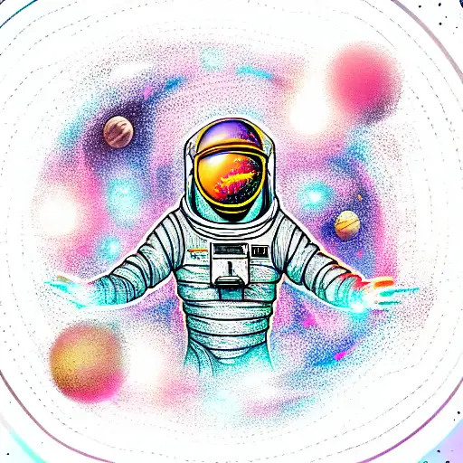 cosmos man in spacesuit background of a glow planet tattoo design idea