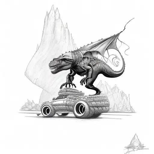 tyrannosaurus wearing a Spider-Man costume standing on a monster truck tattoo design idea
