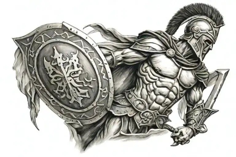 One Spartan with shield adorned tattoo design idea