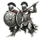 two Spartans with spears and shield adorned tattoo design idea