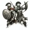 two Spartans with spears and shield adorned tattoo design idea