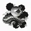 Ocean and Sun with a signature of " Marisol " Under  tattoo design idea