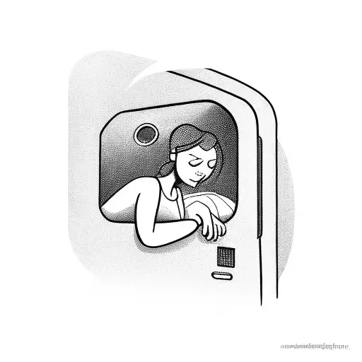 girl getting in a train and a man sleeping in the car tattoo design idea