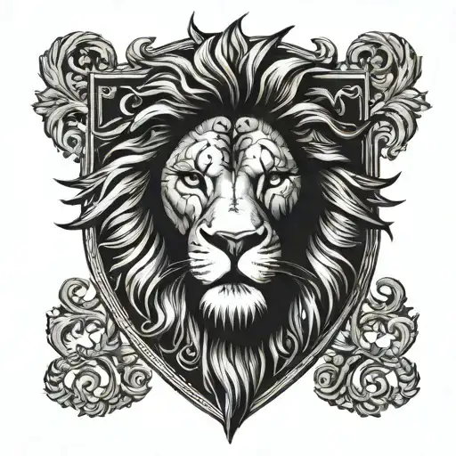 lion face in the shadow of a coat of arms lion tattoo design idea