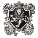 lion face in the shadow of a coat of arms lion tattoo design idea