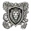 lion face in the shadow of a coat of arms lion tattoo design idea