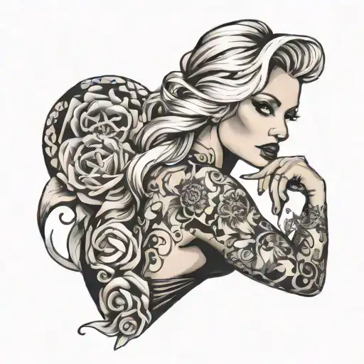 blonde femme fatale woman posing tattoo design idea