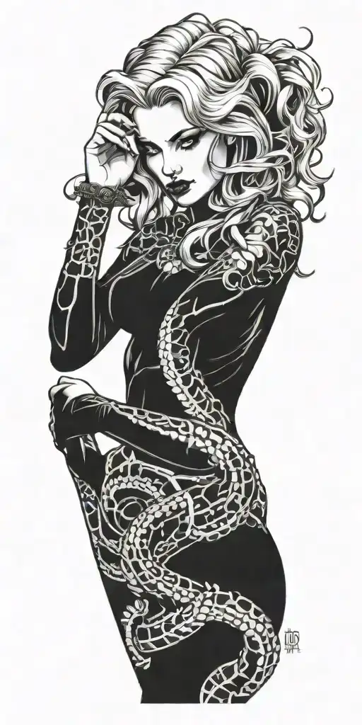 sexy blonde femme fatale representation of a Scorpio tattoo design idea