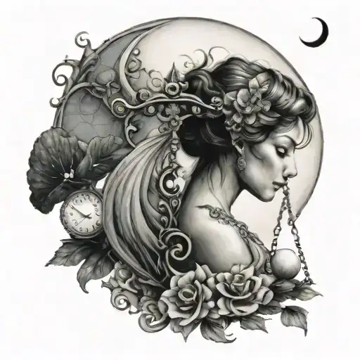 feminine design incorporating libra scales and cancer moon  tattoo design idea