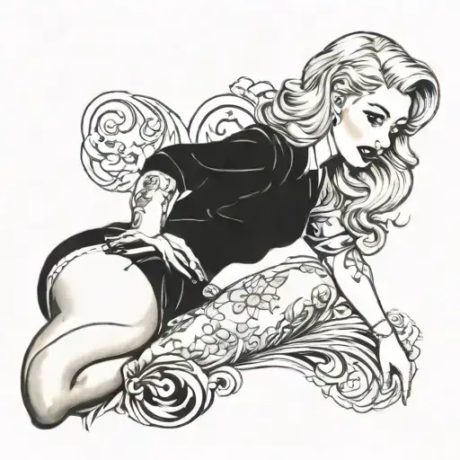 Soft feminine blonde pinup girl tattoo design idea