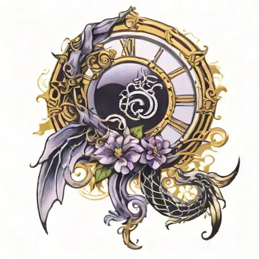 An abstract representation of 11:11 intertwined with Scorpio symbol, accented with luxurious elements and lilac accents  tattoo design idea