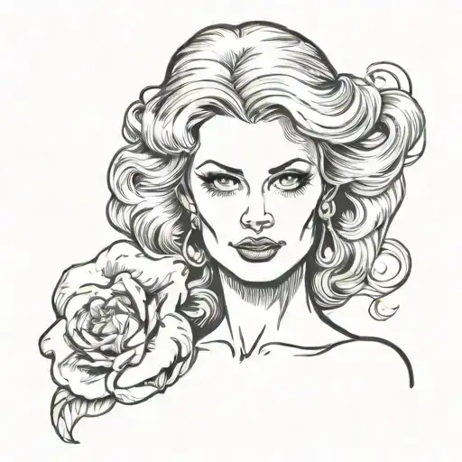 blonde femme fatale woman posing tattoo design idea