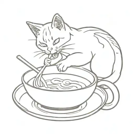 Cat eating ramen tattoo design idea
