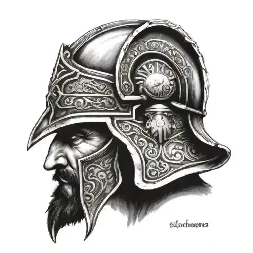 helmet from skanderbeg over elbow tattoo design idea