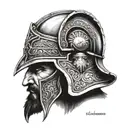 helmet from skanderbeg over elbow tattoo design idea