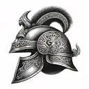 helmet from skanderbeg over elbow tattoo design idea