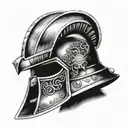 helmet from skanderbeg over elbow tattoo design idea