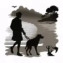 A tattoo design featuring a silhouette of a happy family walking on the beach with their dog, symbolizing love and contentment tattoo design idea