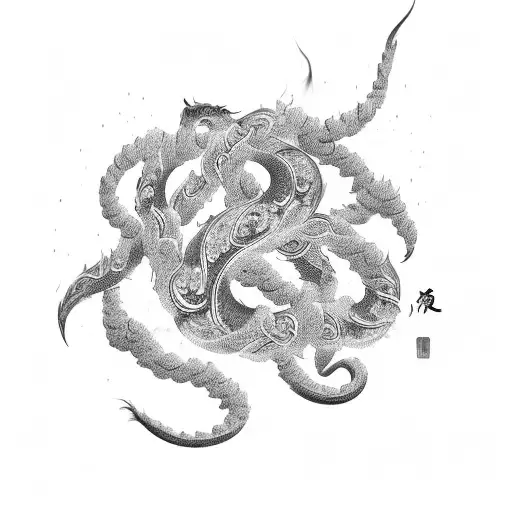 Intricate Chinese calligraphy of a meaningful word intertwined with wisps of smoke tattoo design idea