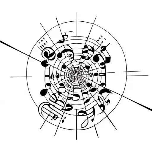 A minimalist tattoo of Depeche Mode's logo with music notes surrounding it tattoo design idea