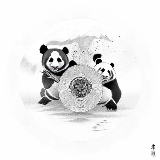 Warrior Panda with Yin Yang tattoo design idea