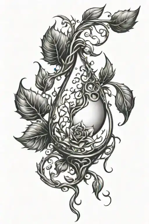 tattoo template of blood drop with thorny vines growing from bottom to the top twirling around the blood drop tattoo design idea