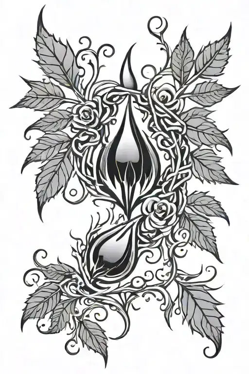 tattoo template of blood drop with thorny vines growing from bottom to the top twirling around the blood drop tattoo design idea