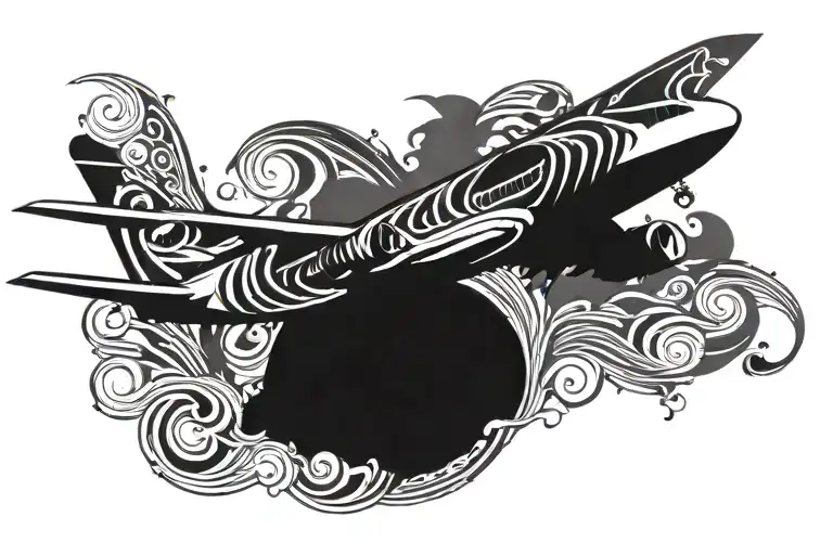 Boeing 747 plane clouds tattoo design idea