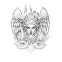 A magical library with angels and mythical creatures as the librarians tattoo design idea