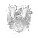 A magical library with angels and mythical creatures as the librarians tattoo design idea