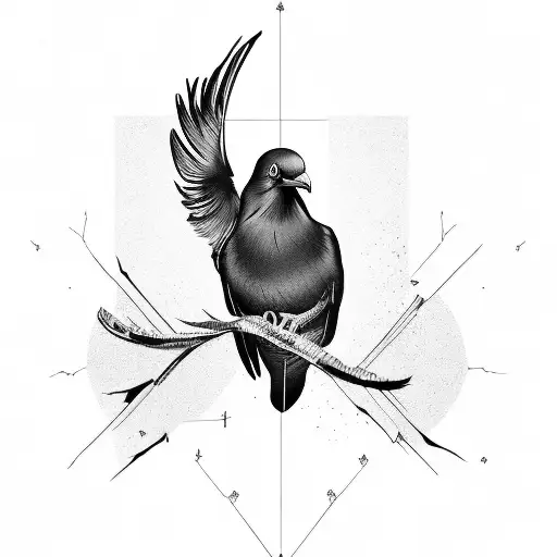 A black dove perched on a skull tattoo design idea