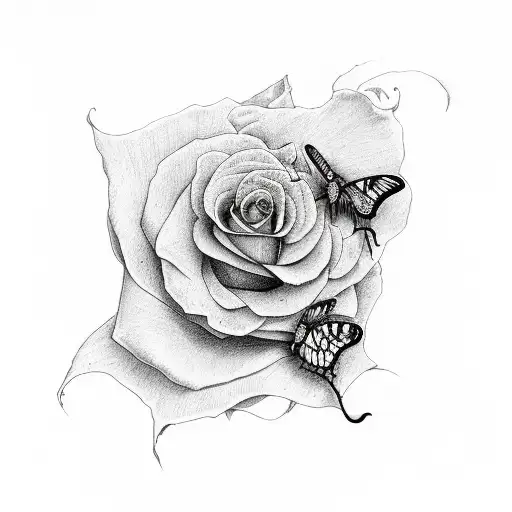 butterfly fading away with a rose tattoo design idea