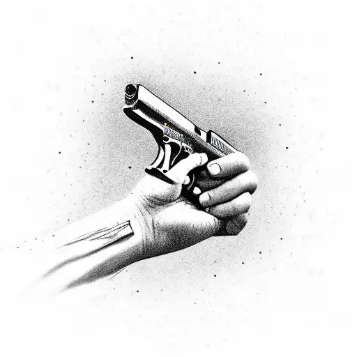 hand with Bob wire wrapped around wrist holding a Glock pistol pointed to the sky tattoo design idea
