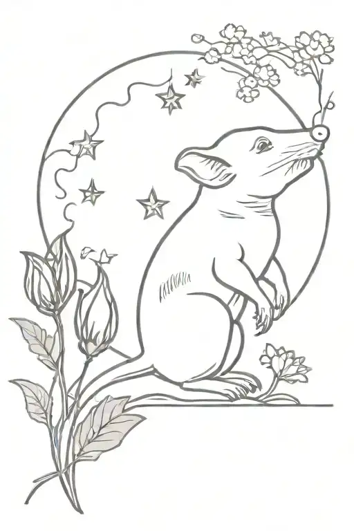 dumbo rat looking at moon with chicory flowers tattoo design idea