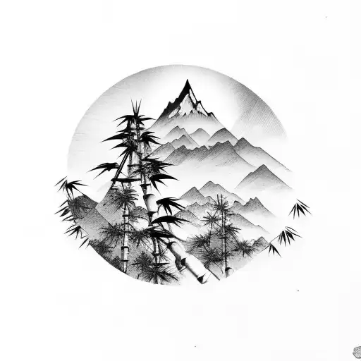 mountain bamboo detailed sharp tattoo design idea