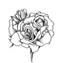 flower Bouget from the side with carnation, violet, rose and gladiolus tattoo design idea