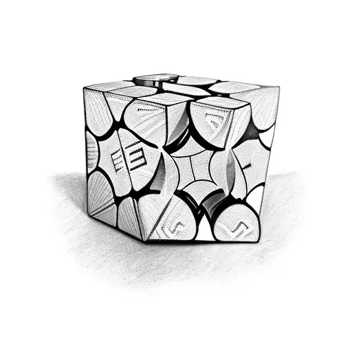 A Rubik's cube with numbers 7, 7, and 7 on one side, symbolizing luck and gaming tattoo design idea